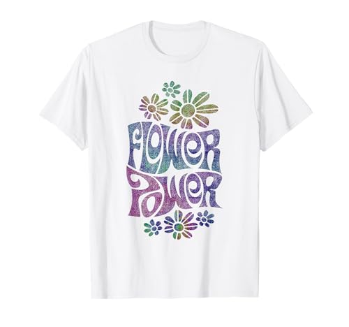 Retro psicodélico hippie dos anos 70 da Flower Power t-shirt, Branco, S