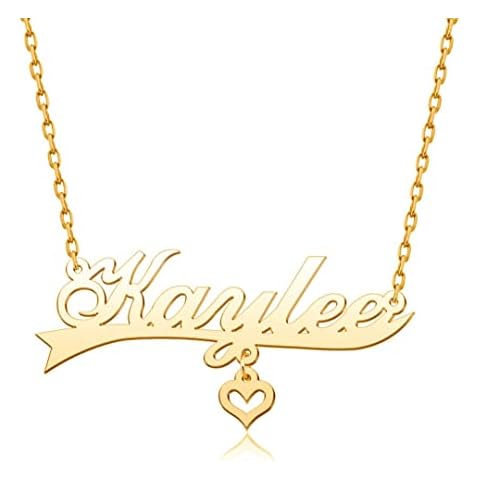 CLY Jewelry Personalized Name Necklace with Heart 18K Gold Plated Nameplate Custom Pendant Necklaces for Women Gift Cover