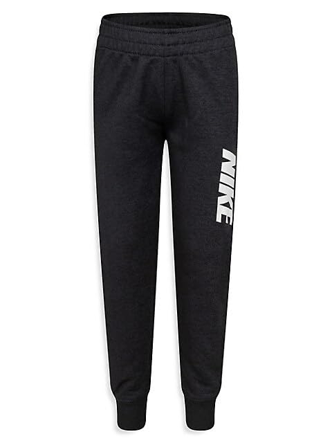 Nike Little Kids Block Swoosh Solar French Terry Pants (US, Numeric, 4, Regular, Black Heather)