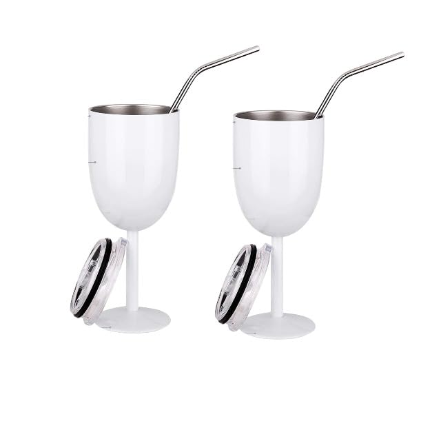 Luminthra Stainless Steel Wine Tumblers with Insulated Lid 10 oz Pink Drinkware for Wine Smoothies and Cocktails White