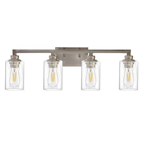 One-Day Sale: Up to 70% Off VINLUZ Modern Vanity Light fixtures with Clear Glass Shade 4-Light Bathroom Lighting Brushed Nickel Vintage Wall Light Sconces for Living Room Hallway One-Day Sale: Up to 70% Off VINLUZ Modern Vanity Light fixtures with Clear Glass Shade 4-Light Bathroom Lighting Brushed Nickel Vintage Wall Light Sconces for Living Room Hallway