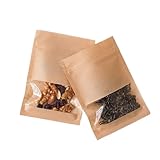 Bolsas planas Bolsas planas con cierre hermético, gruesas y artesanales, for alimentos, café, galletas, té, papel kraft ventana transparente(Brown,13x18cm(5x7in),50pcs)