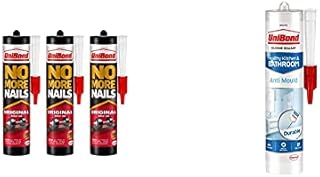 UniBond No More Nails Original, Heavy-Duty Mounting Adhesive, Strong Glue, Pack of 3 & Anti-Mould White, Waterproof Mould Protection Kitchen & Bathroom Sealant, 1 x 274g Cartridge