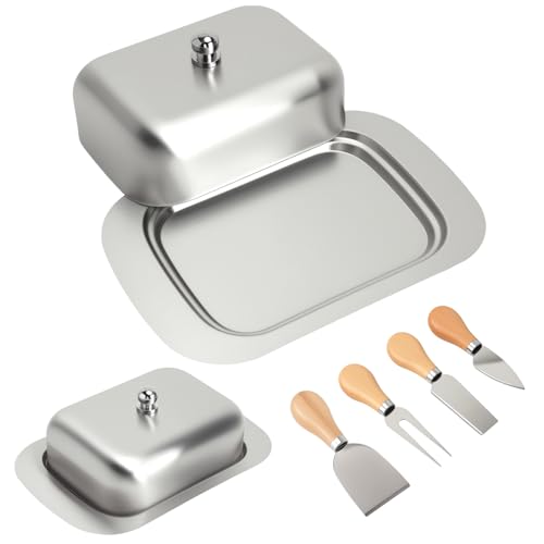 XRVRILE Beurrier en Acier Inoxydable avec Couvercle, 18,5 X 12,2 X 4,5 Cm Boite a Beurre avec 4...