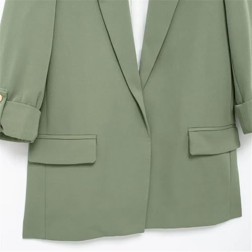 Women's Casual Office Slit Blazer With Turn-Down Sleeves Front Flap Pocket Jacket Chic Top4