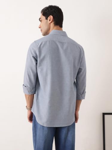 Image of Thomas Scott Men's Premium Slim Fit 100% Cotton Casual Shirt | Button-Down Collar | Full Sleeves | Solid Shirt for Men
