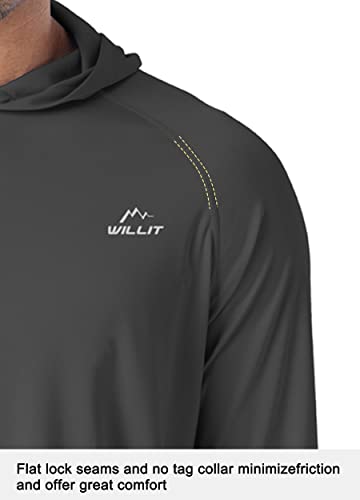Image of Willit Men's UPF 50+ Sun Protection Hoodie Lightweight Long Sleeve Fishing Shirt Loose Fit Swim Rash Guard, Deep Gray, Large