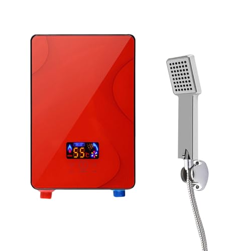 Calentador de Agua Eléctrico Instantáneo Para Baño, 6500 W, 220 V, IPX4, Temperatura Ajustable 30-55 ℃, Con Pantalla Digital LED (Rojo)