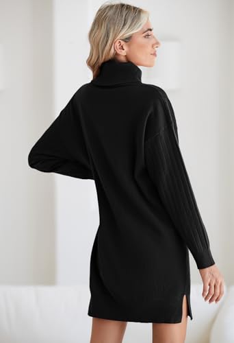 Pink Queen Women's Fall Winter Sweater Dress 2025 Loose Turtleneck Long Sleeve Cocktail Party Ribbed Knit Mini Dress Outfits4