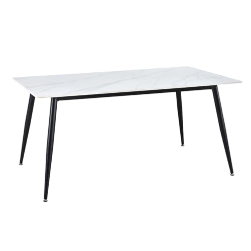 Meubletmoi Table de Repas 160 cm Plateau en céramique Pleine Masse Blanc marbré et Pieds évasés en métal Noir - Cuisine Moderne - Ryder 2