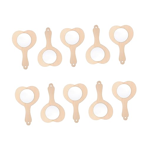 Hohopeti 10Pcs DIY Wooden Mirror Portable Hand Painting Mirror Unfinished Craft Mold for Safe Lightweight Rounded Edge Design for Creative Fun