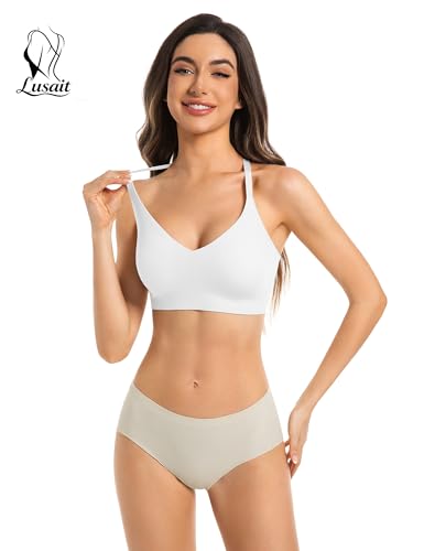 Image of Lusait Lace Bralettes for Women Full Coverage Sexy No Underwire Deep V Racerback Bra Comfort Padded Bras