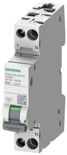 Siemens 5SV60166KK10 Brandschutzschalter-LS-Kombi (AFDD/LS) 6kA B10 1P+N 230V kompakt, Brand- und Überlastschutz in 1TE (50% Platzersparnis), Fehlerlichtbogen-Schutzeinrichtung