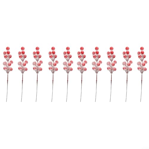 ZiStarlilife Paquete de 10 ramas artificiales de bayas de acebo rojas con copo de nieve para decoración de heladas de 225 cm, tallos de plástico para Navidad, vacaciones, hogar, fiesta, jardín