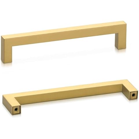 Bonpoly 30 Pack Brass Stainless Steel Cabinet Pulls Euro Style Drawer Dresser Pulls, Kitchen Cabinet Door Handles Cupboard Handles 6-7/9in Total Length, Hole Centers 6-3/10in Cover