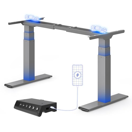 FLEXISPOT Escritorio Elevable Eléctrico con 2 Motores, Capacidad 200 kg, Patas Elevables Escritorio con Patas Invertidas de 3 Secciones, Sistema Anticolisión, Control con 4 Memorias y USB, Gris