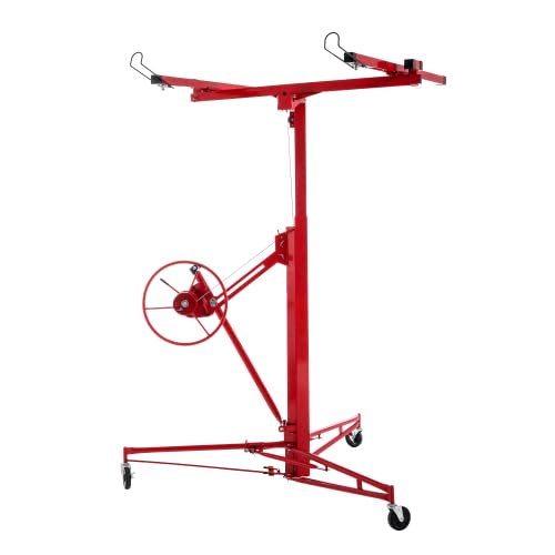 Plattenheber Trockenbau 68 kg, Gipskarton-Plattenheber für Deckenmontage, 140-350 cm höhenverstellbar, 60° neigbarer klappbarer Deckenlift aus Stahl, Rot