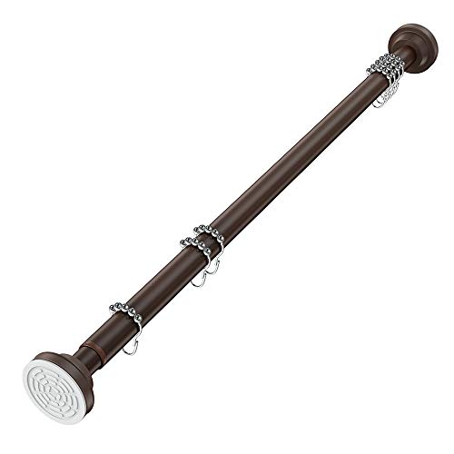 Misounda barra / riel telescópico para cortina de ducha, barra telescópica de resorte de acero inoxidable, adecuada para armario, baño, cocina, sin necesidad de taladrar (Marrón, 105-195 cm) Cover
