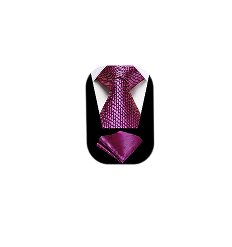 Image of HISDERN Ties for Men Plaid Checkered Tie with Pocket Square Woven Business Formal Necktie Handkerchief Set Wedding Party