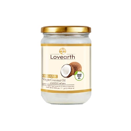 Lovearth Organic Virgin Coconut Oil 500ml - Pure Cooking Skin & Hair Oil ColdPressed & Unrefined Vegan KetoFriendly No Added Preservatives BPAFree