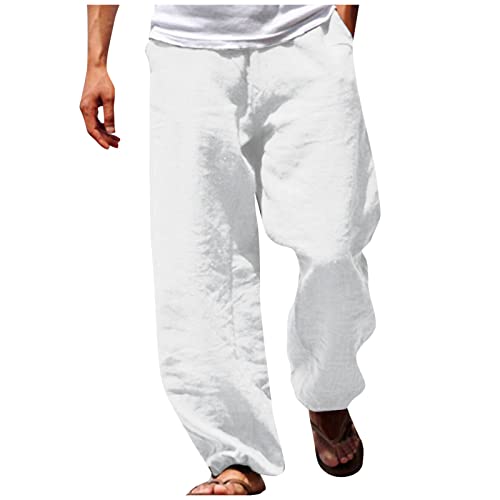 Cdiecer Linen Wide Leg Pants Men Summer Beach Pants Lightweight Baggy Pants Elastic Waist Drawstring Trousers Harem Pants
