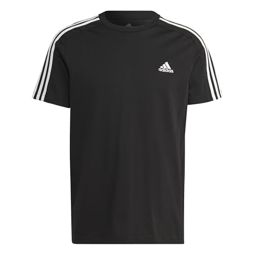 adidas Men's Essentials Single Jersey 3-Stripes T-Shirt, Black/White, Medium