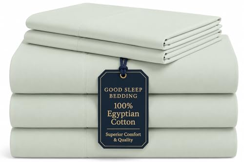 Image of Good Sleep Bedding Split King Sheets Sets for Adjustable Bed, 5 Piece, 100% Egyptian Cotton Sheets for Adjustable Beds, Sateen Weave, Ultra-Soft, 16 inch Deep Pocket BedSheets - Sage