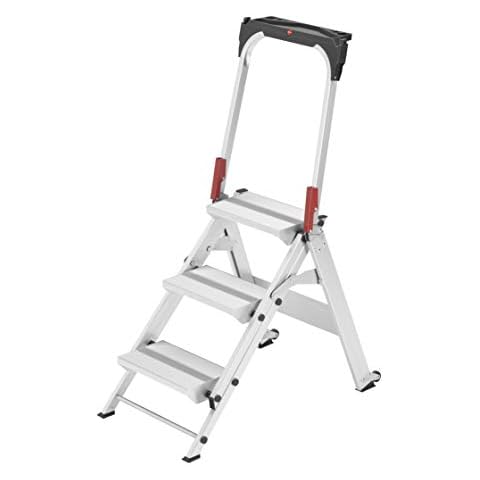 Hailo ST100 TopLine 8883-001 Aluminium Safety Stairs XXL Aluminium with Folding Safety Bar 3 Steps Silver Cover