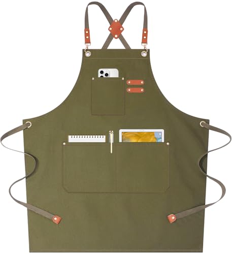 AFUN Chef Apron Cotton Canvas with Large Pockets