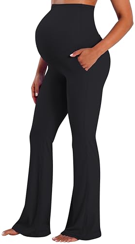 sunzel maternity flare leggings with pockets over the belly buttery soft pregnancy wide leg yoga pants