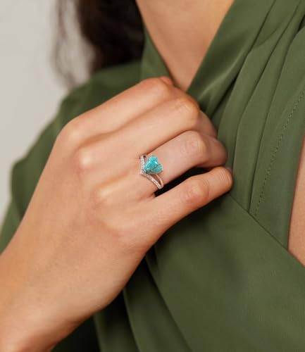 Real Turquoise Ring for Women Heart Shape Genuine Stone with CZ 925 Sterling Silver Engagement Rings Jewelry for Her Wife Mom2