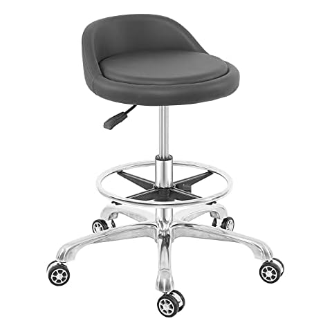 Nazalus Rolling Stool Adjustable Drafting Chair, Heavy Duty Metal Base with Back Support Foot Rest, for Office Home Shop Kitchen Beauty(Large) Cover