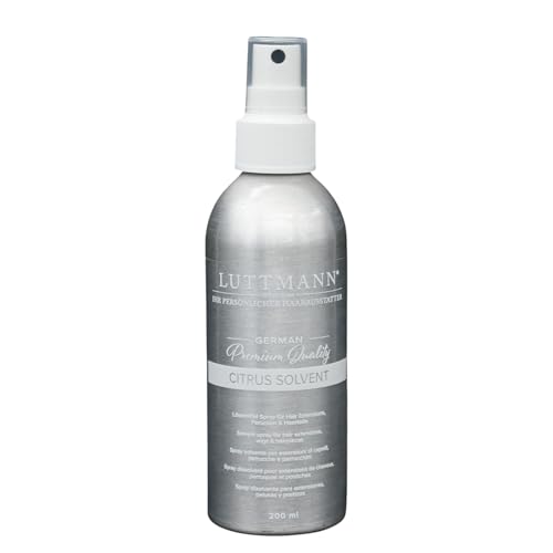 LUTTMANN® Citrus Solvent Remover 200 ml – Limpiador, disolvente, spray disolvente para extensiones de cabello, pelucas y postizos, fabricado en Alemania y dermatlógicamente probado