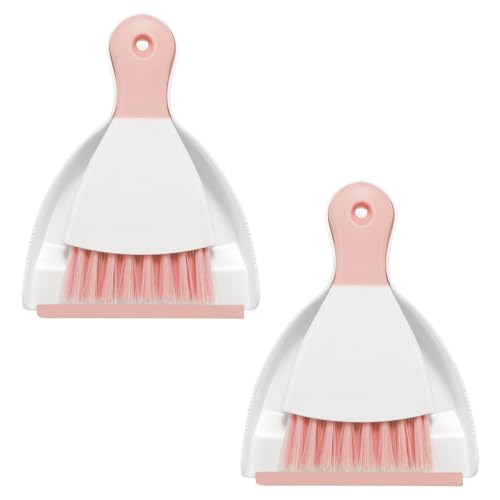 NACENA Mini Dustpan and Brush Set 2 Pack Small Broom and Dustpan Set Dust Pan and Mini Hand Broom Dustpan and Broom Combo Compact for Home Table Keyboards Sofa Kitchen Pink