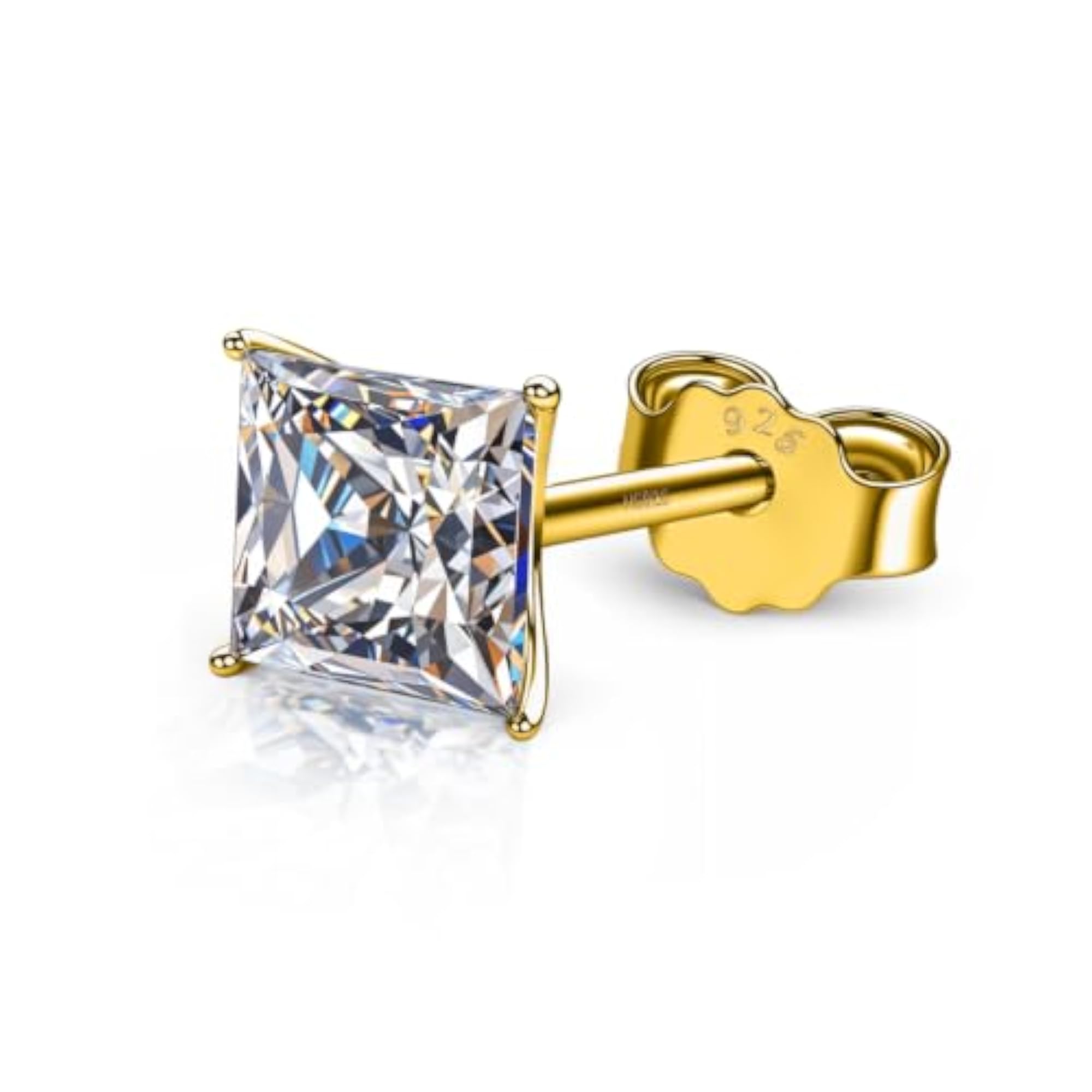 Men's 925 Sterling Silver Sparkling Martini Square Solitaire Stud Earring