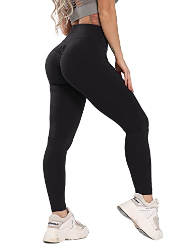 RIOJOY Leggings Sport Femme Push Up Pantalon Yoga Haute Taille avec Poches Amincissant Pants Minceur Butt Lift Elastique,Pilates Cycliste Jogging Fitness C-Noir S Cover