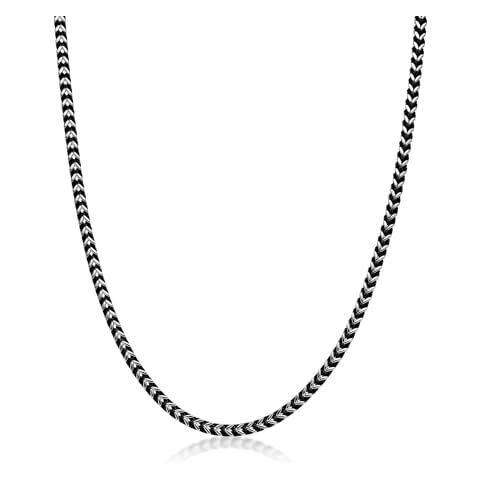 Metro Jewelry Antique Finish Thin Foxtail Chain Necklace for Men in Stainless Steel 4 mm Wide 22 Inches Long Cover