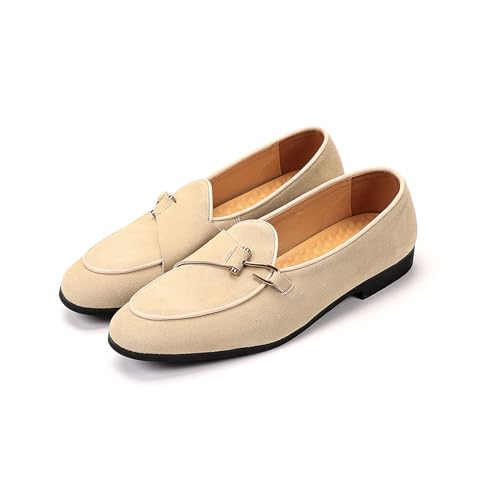 Genuine Leather Loafers for Men Suede Monk Strap Slip-On Casual Shoes