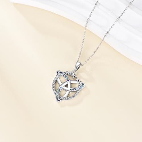 Celtic Dragon Necklace 925 Sterling Silver Ablone Shell Celtic Knot Dragon Pendant Necklace Trinity knot Jewelry Present for Women Mom3