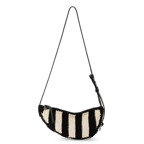 Image of The Sak Tess Sling Bag in Crochet, Adjustable Crossbody Strap, Black Stripe