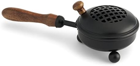 NKlaus bruciatore di incenso in metallo nero con manico in legno coperchio rimovibile 9682