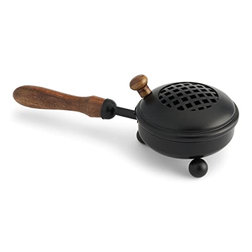 NKlaus Incensario de Hierro Ø8,5cm Mango de Madera Negro incensario de 22cm de Largo con Tapa 39146