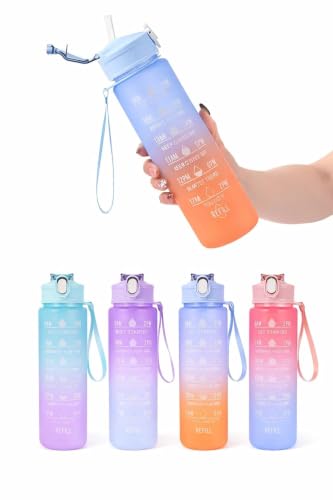 Image of 900ml Motivation Water Bottle with Time Marker | Leakproof Flip Lid | BPA Free Sports Water Bottle for Gym, Office, School & Travel [ Multicolor Pack of 1 ]
