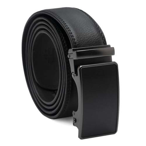 Cinturón de cuero hebilla trinquete cierre automático, Cinturón de trinquete de cuero, Cinturón de cuero con cierre fácil, Cuero, Ancho 3,5 cm, Color negro, Longitud 120 cm