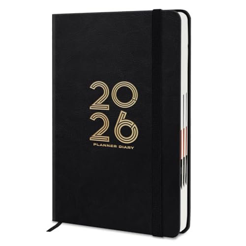 Image of Jhingalala Diaries - Hard Bound Leather Cover 2026 Diary with 365 Dates I Daily Planner Diary 2026 With Calendar | Size A5 15x21 cms (Black)