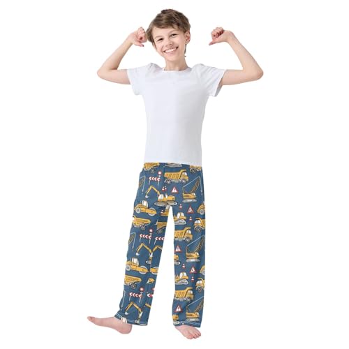 ZZXXB Excavator Print Boys Long Pants Soft Trousers Elastic Waist Kids Lounge Bottoms with Pockets S-XL2