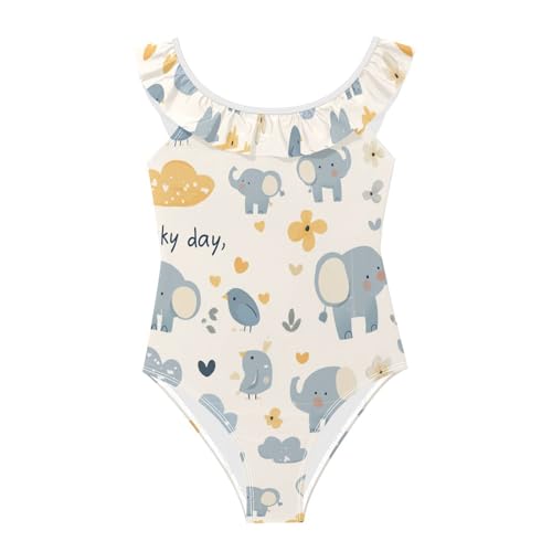 Traje de baño para niña SyXIOP de elefantes azules con volantes para playa de 3 a 6 años
