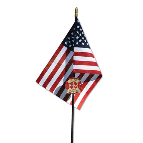 Firefighter Veteran Grave Marker with American Flag - 30" Tall Cemetery Graveside Memorial with Officially Licensed Seal - by Allied Flag