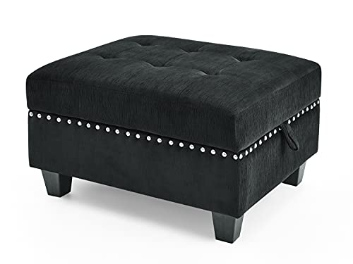 Melpomene 116'' Velvet L Shape Sectional Sofa With Storage Function And Diy Combination, Rivet Living Room Furniture Sets Includesthree Single Chair Two Corner And Two Ottoman,Black #TOP4