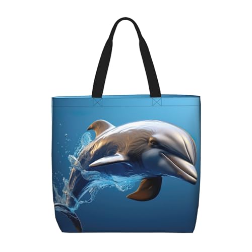 Unique 3D Animal dolphin print Tote Bag for Women Reusable Shopping Bag Large Beach Bag Travel Vacation Work